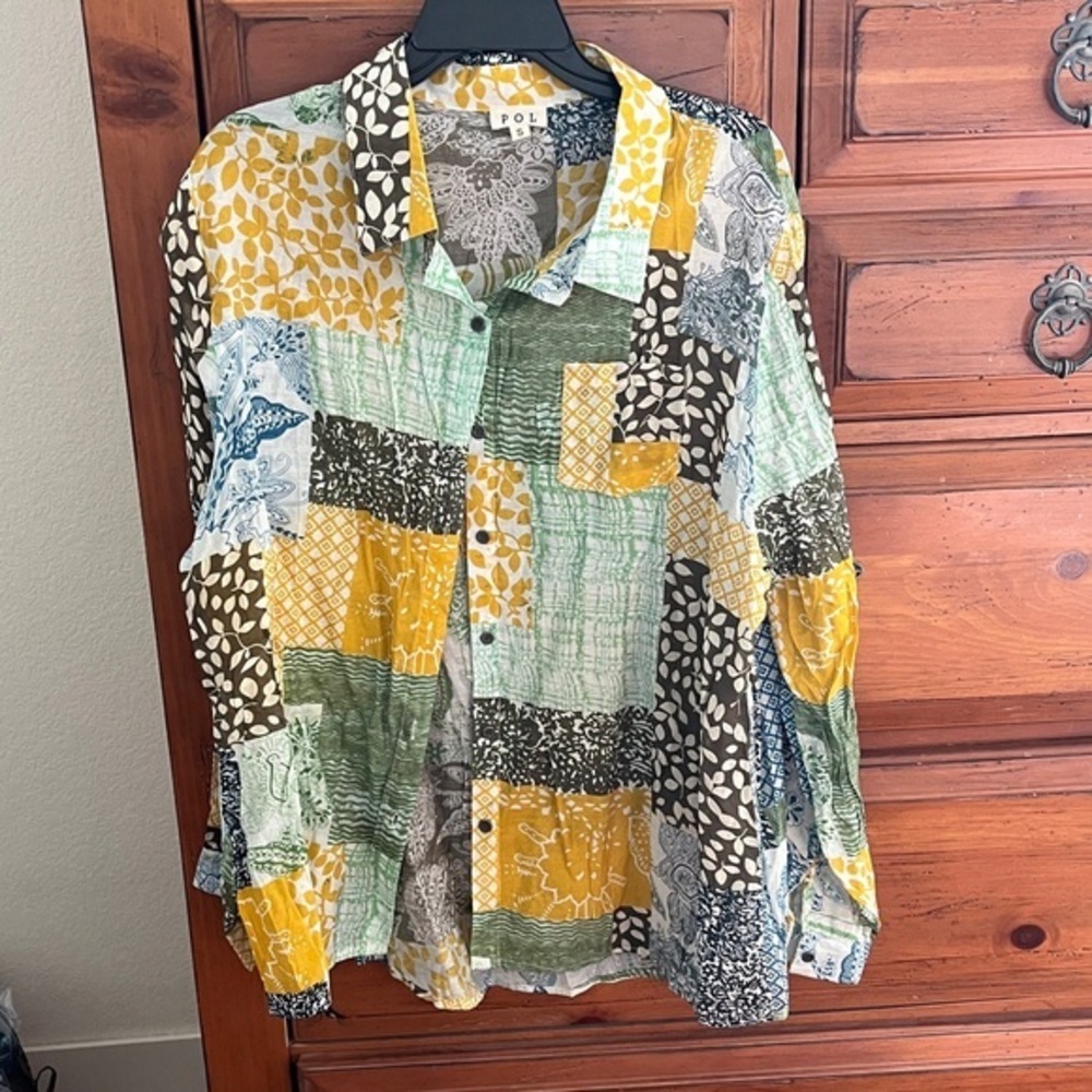 POL Multicolor Floral Patchwork Shirt Size Small NWOT